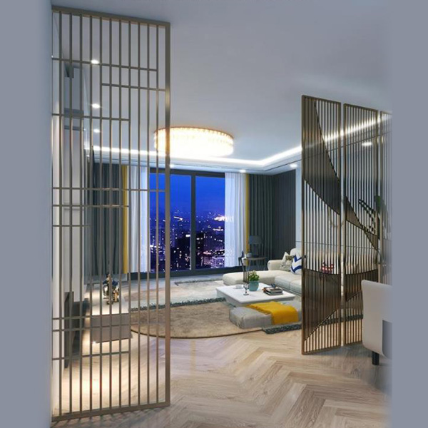 不銹鋼屏風隔斷鏤空格柵客廳方通背景墻(圖1)